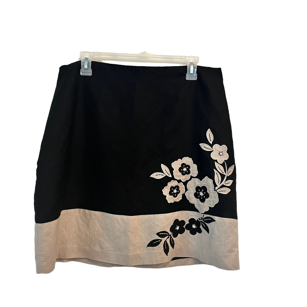 Vintage Annie Alexander Linen Blend Pencil Skirt Floral Embroidery